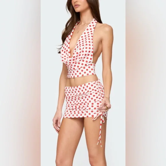 Edikted Red and White Polka Dot Halter Set - Picture 2 of 3